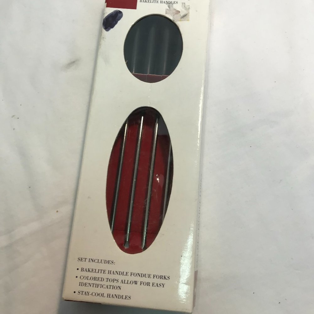 BAKELITE HANDLES Vintage Set (6) Fondue Forks STAY COOL HANDLES